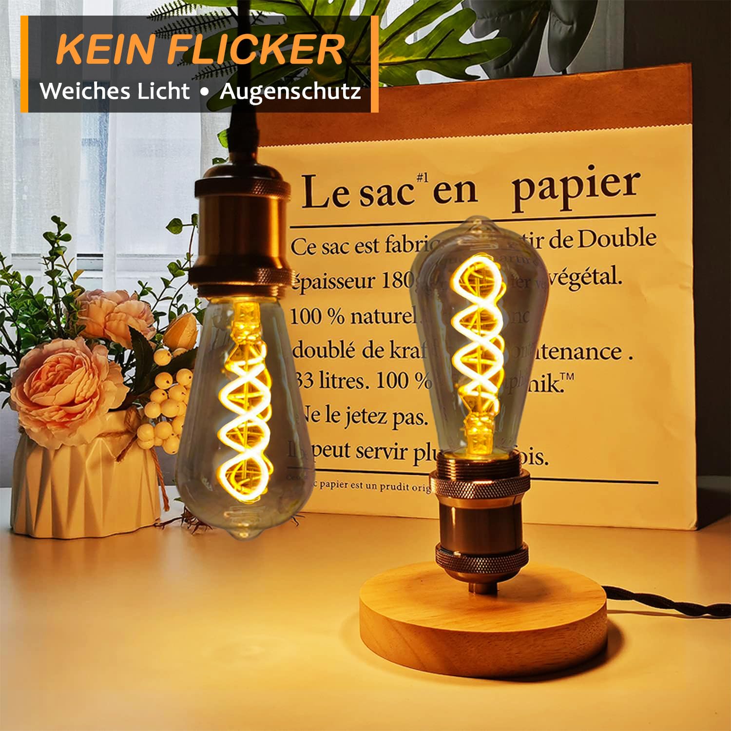 Edison LED Vintage Glühbirne, Dimmbar Glühbirne E27 4W LED Warmweiss, Vintage Edison Dimmbar lampe E27 Ideal für Nostalgie und Retro Beleuchtung - Rauchgrau Glas - 6 Stück（ST64 YHS）