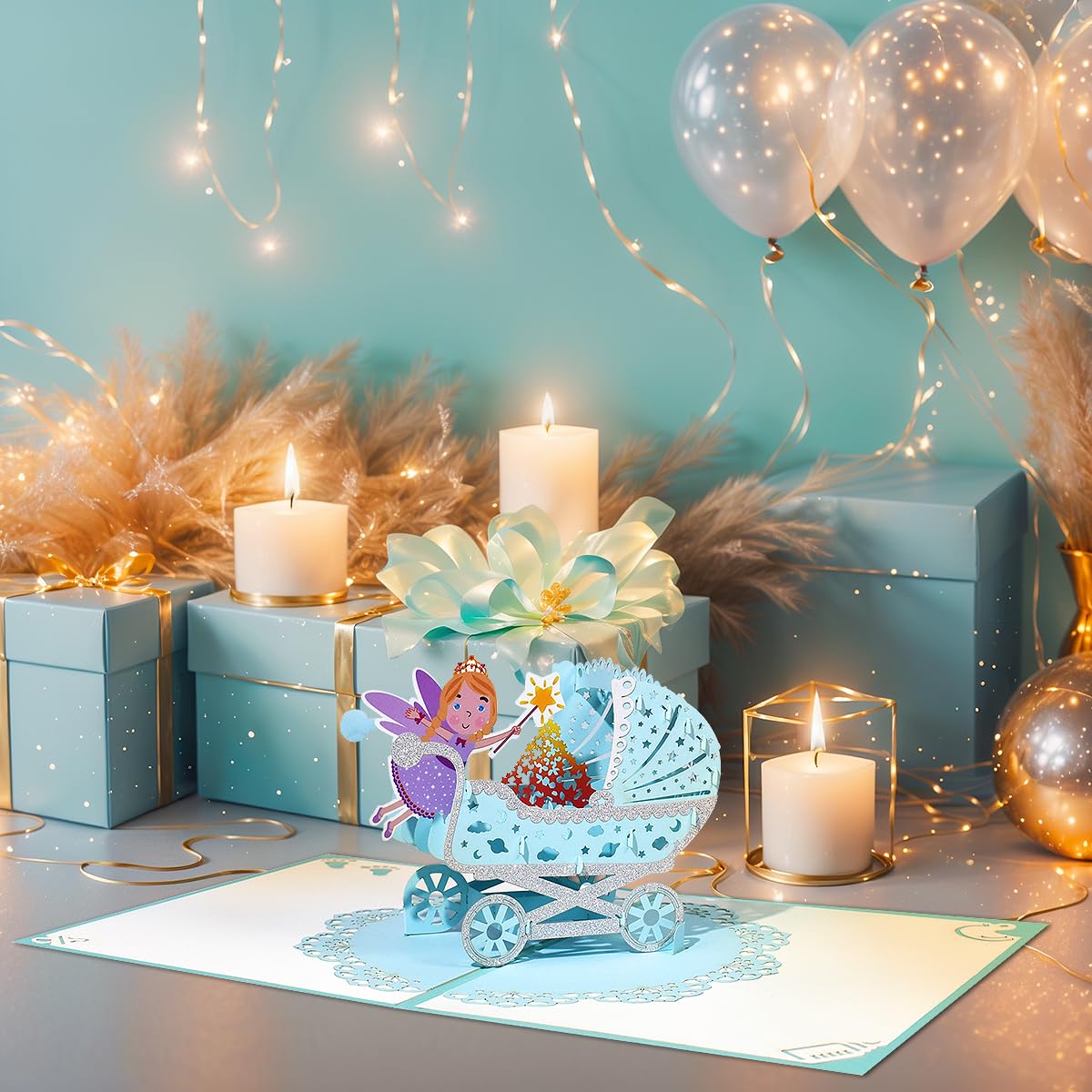 CNLITIHEKA New Baby Pop Up Card for Boys Welcome New Baby Cards, for Shower Newborn, Congratulations, blue, 6 inches by 7.9 inches - Image 3