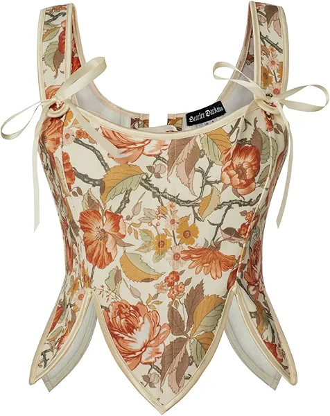 Scarlet Darkness Renaissance Corset Tops for Women Floral Lace Up Boned Bustier with Zip