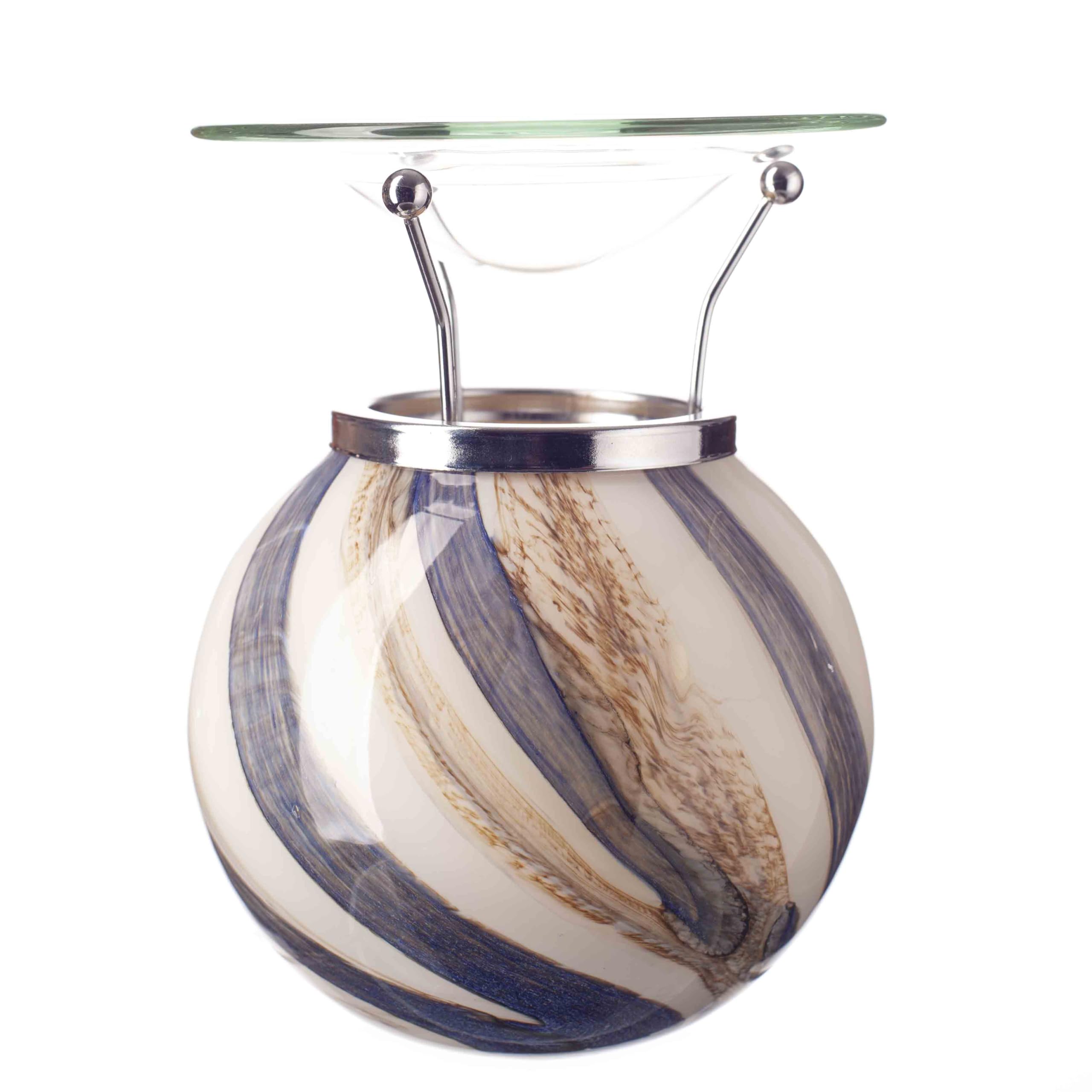 Amelia Art Glass Tealight Burner, Mouth Blown Glass, 16 cm Height, Naval Oak