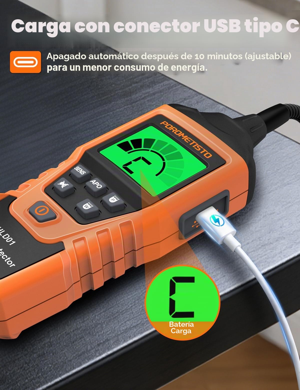 HLD01 Detector de HVAC Refrigerado – Comprobador de Gas Halógeno y Aire Acondicionado, USB-C y Autocalibración – Ideal en Coche, Cámara Frigorífica y Climatización Central
