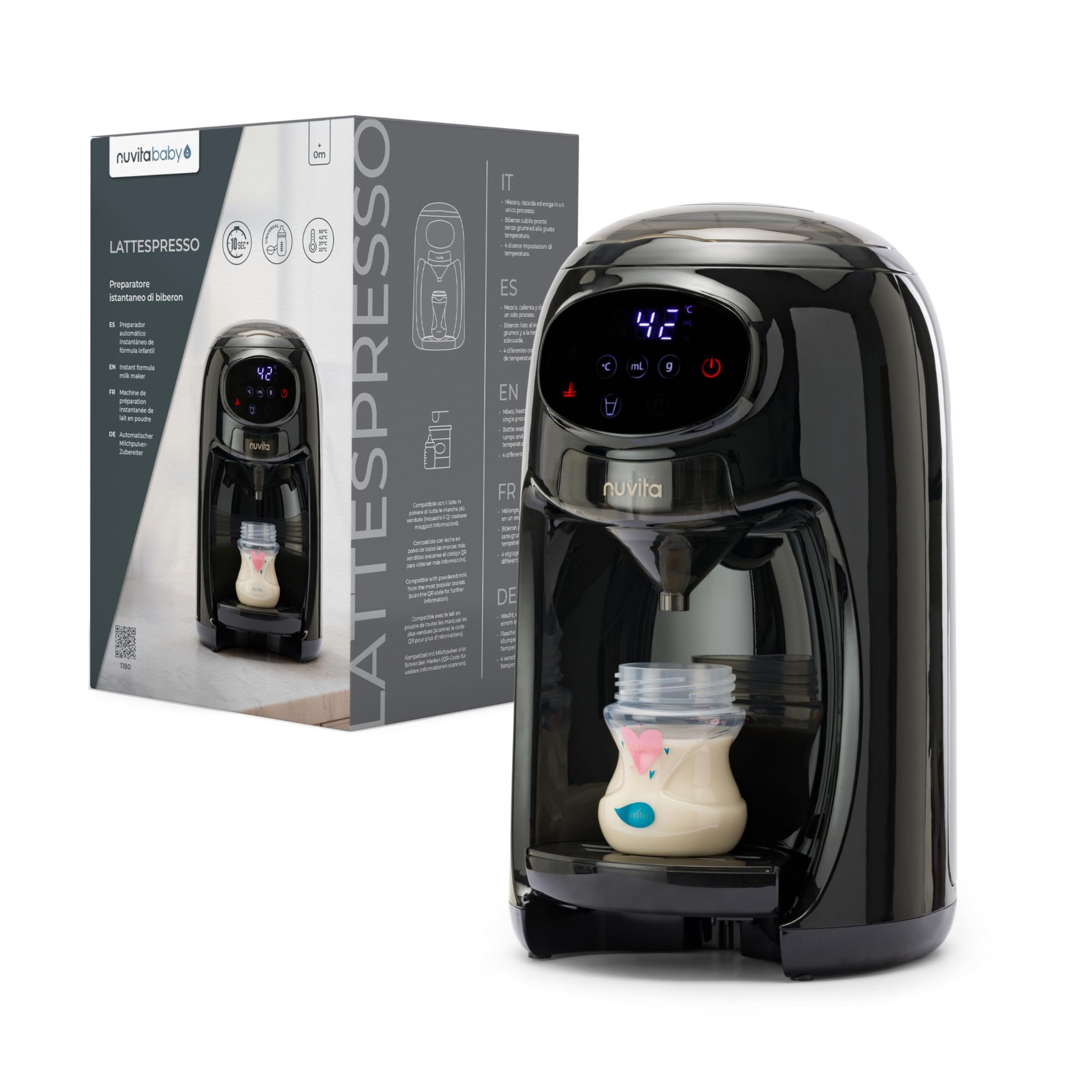 Nuvita 1180 Lattespresso - Preparatore Istantaneo di Latte in Polvere, Dosaggio, Riscaldamento e Miscelazione Precisi, 4 Temperature Selezionabili, Compatibile con la maggior parte dei Brand di Latte