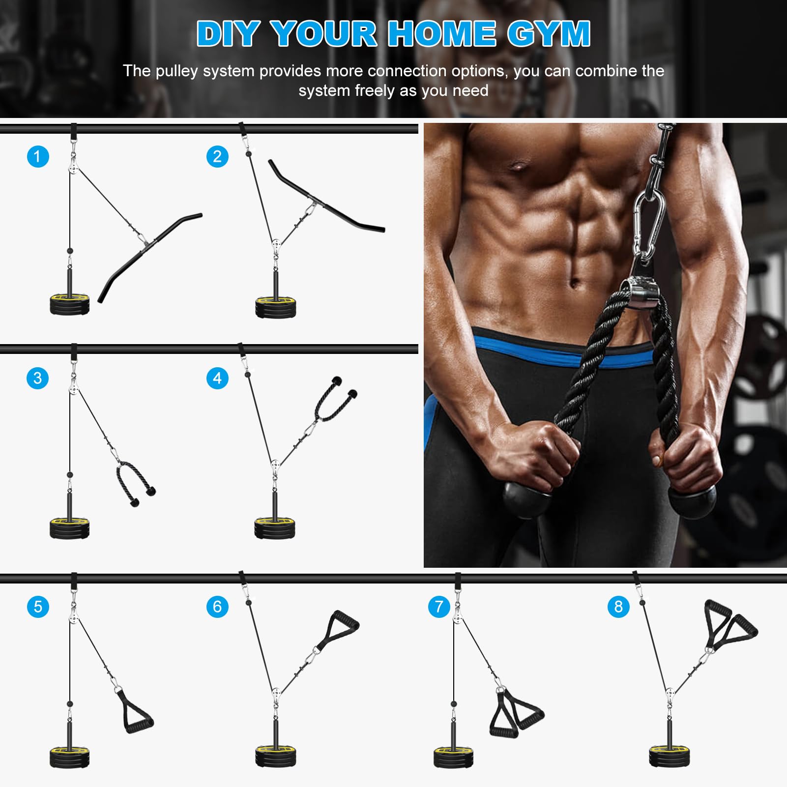 FASPUP Lat Machine Per Palestra Casa - Puleggia Multifunzione Con Cavo, Barra E Accessori - Foto 2