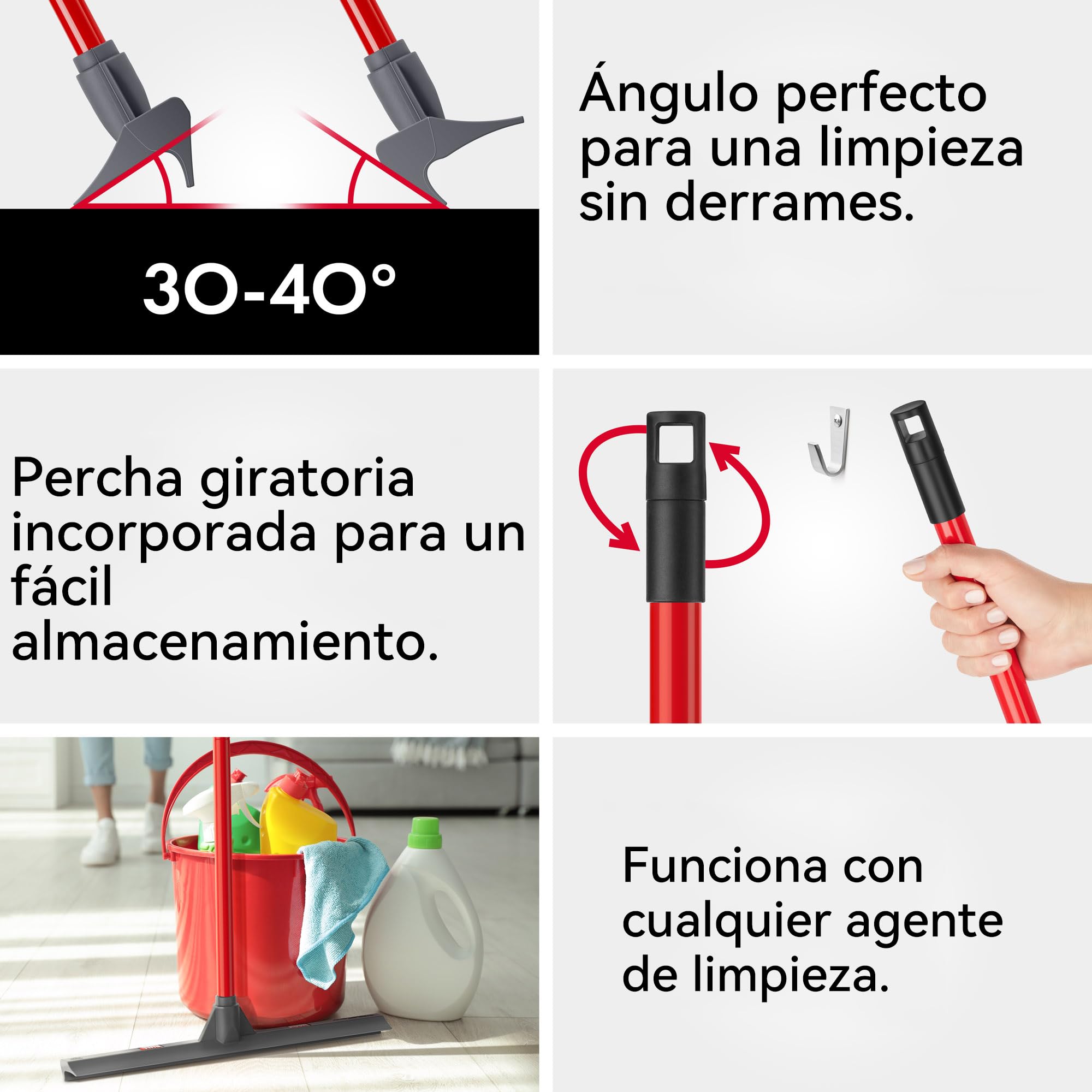 Tyroler Empujar y Tirar Escobilla de Goma Silicona | Cabezal de 100% Silicona de 44 cm | Mango de 140 cm | Escoba de Goma para Suelo | Haragan para Suelos Exterior| Aragan para Suelos | Araganes