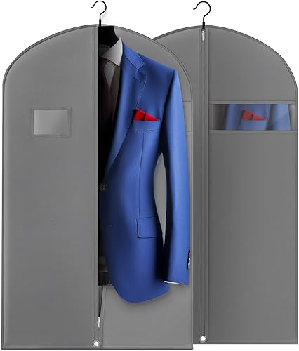 Miniatura 22 de Paquete de 5 bolsas de traje de 40 pulgadas para viajes y almacenamiento, bolsas de ropa para colgar ropa con cremallera y ventana transparente