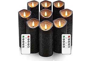 Black Flameless Candlesticks with Remote - Set of 9 Battery Operated Halloween Candles