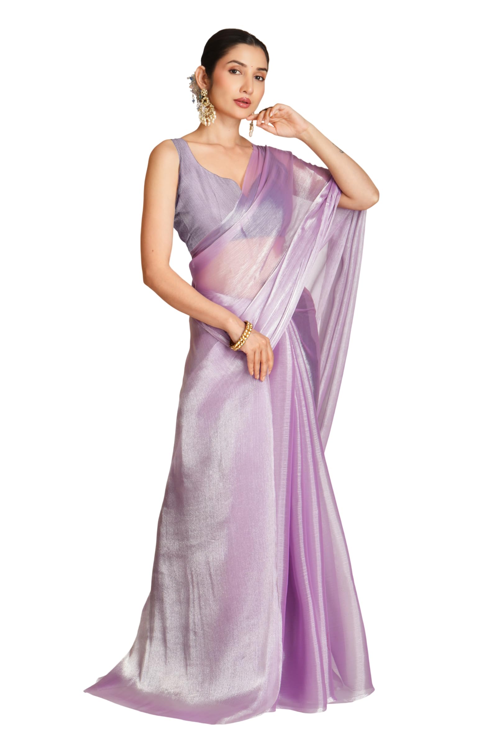 Women's Light Pastel Shades Dual Tone Premium Shimmer Tissue Saree with Unstitched Blouse Piece | Lightweight Metallic Saree for Wedding, Reception, Party & Festive-image-19