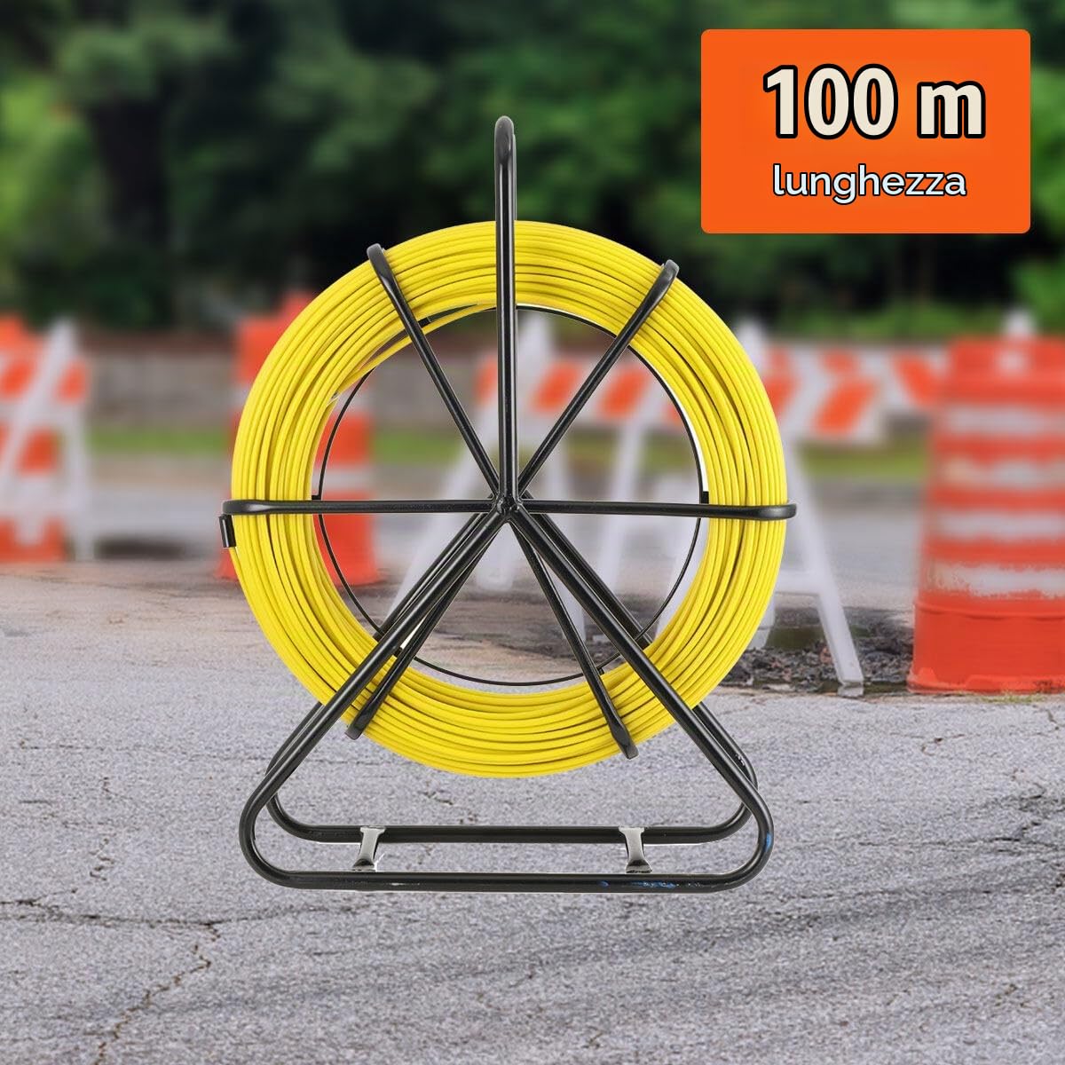Sonda Passacavi in Fibra di Vetro 100M Ø 6mm, Cavo di Filo In Fibra di Vetro con Supporto in Metallo Estrattore a Nastro per Cavo Elettrico, Estrattore Cavi Per Cavi Elettricista in Fiberglass
