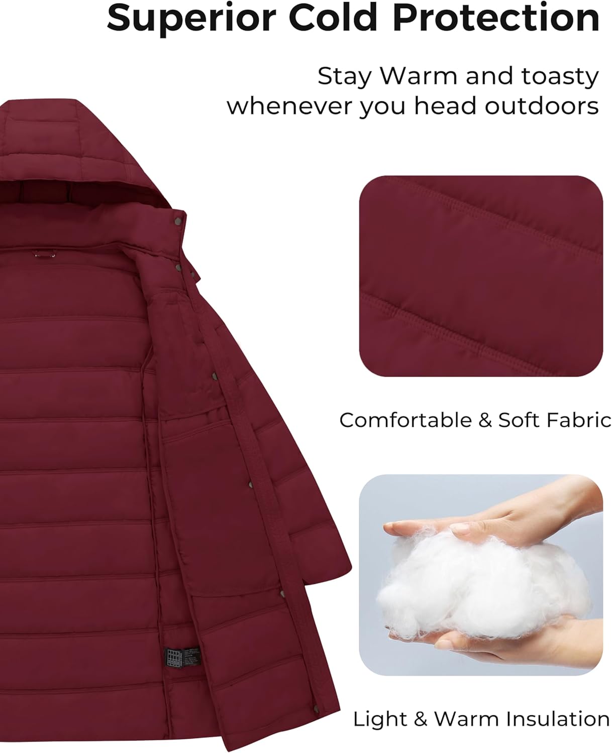 wantdo Women's Mid-Length Lightweight Puffer Jacket Warm Windproof Winter Coat - Image 3