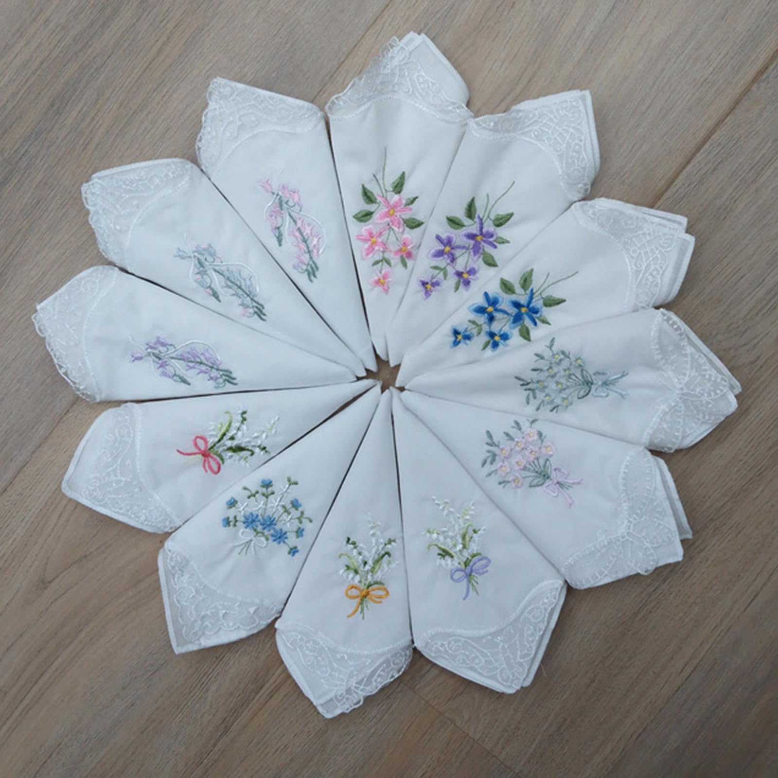 Kamonda 28cm Colorful White Lace Embroidered Handkerchief Square Towel Cotton Soft Embroidered Ladies Handkerchief for Party