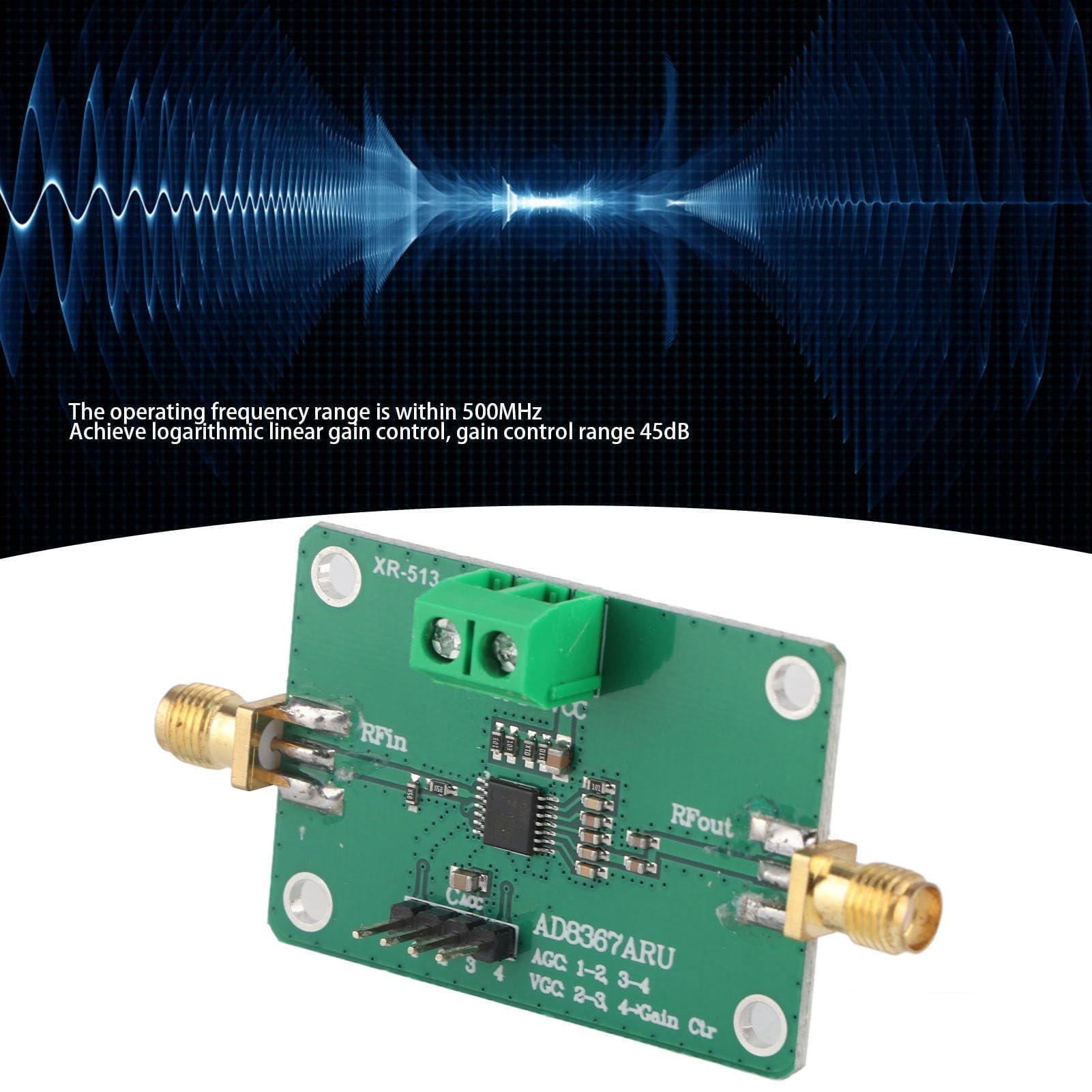 Amplificatore IF, Amplificatore a frequenza intermedia,Guadagno automatico 45 dB Controllo PCB Amplificatore IF da 0,1 a 500 MHz banda larga a radiofrequenza basso rumore per ricevitore 2,7-5,5 V