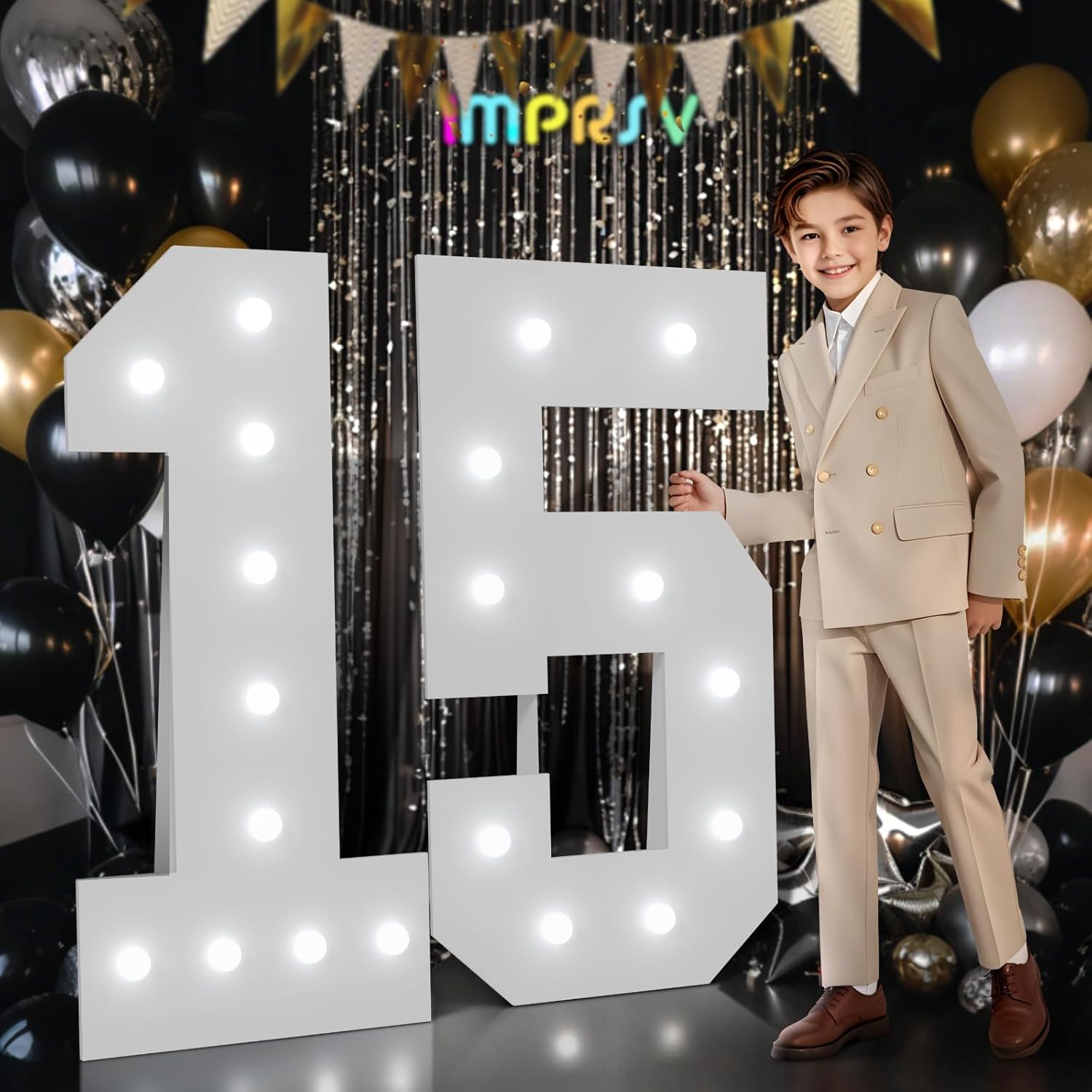 imprsv Marquee Numbers 15th Birthday Decorations: Large 4ft Light Up Numbers Balloon for Party Big Quinceanera Decorations 15th Year Old Girl Boy Anniversary Foam Board Wall Number 15