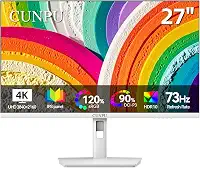 Monitor branco 4K de 27 polegadas, taxa de atualização de 73 Hz, UHD (3840 * 2160) IPS monitor de bisel ultrafino para edição de foto e vídeo, modo e-book, ΔE < 2, 100% DCI-P3, 1,07B + cores, DP