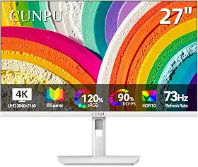 Monitor branco 4K de 27 polegadas, taxa de atualização de 73 Hz, UHD (3840 * 2160) IPS monitor de bisel ultrafino para edição de foto e vídeo, modo e-book, ΔE < 2, 100% DCI-P3, 1,07B + cores, DP