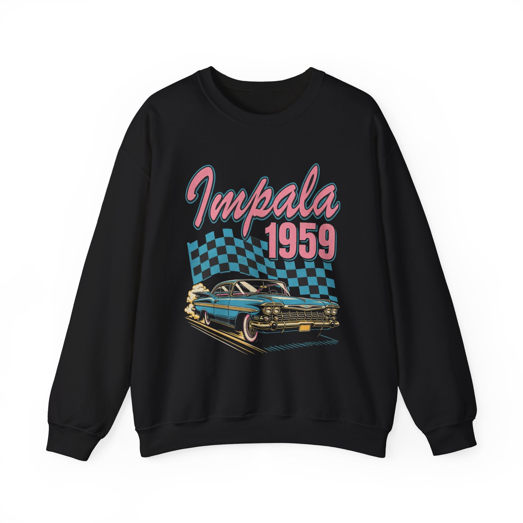 1959 Chevy Impala retro bluza vintage klasyczny samochód graficzny okrągły dekolt