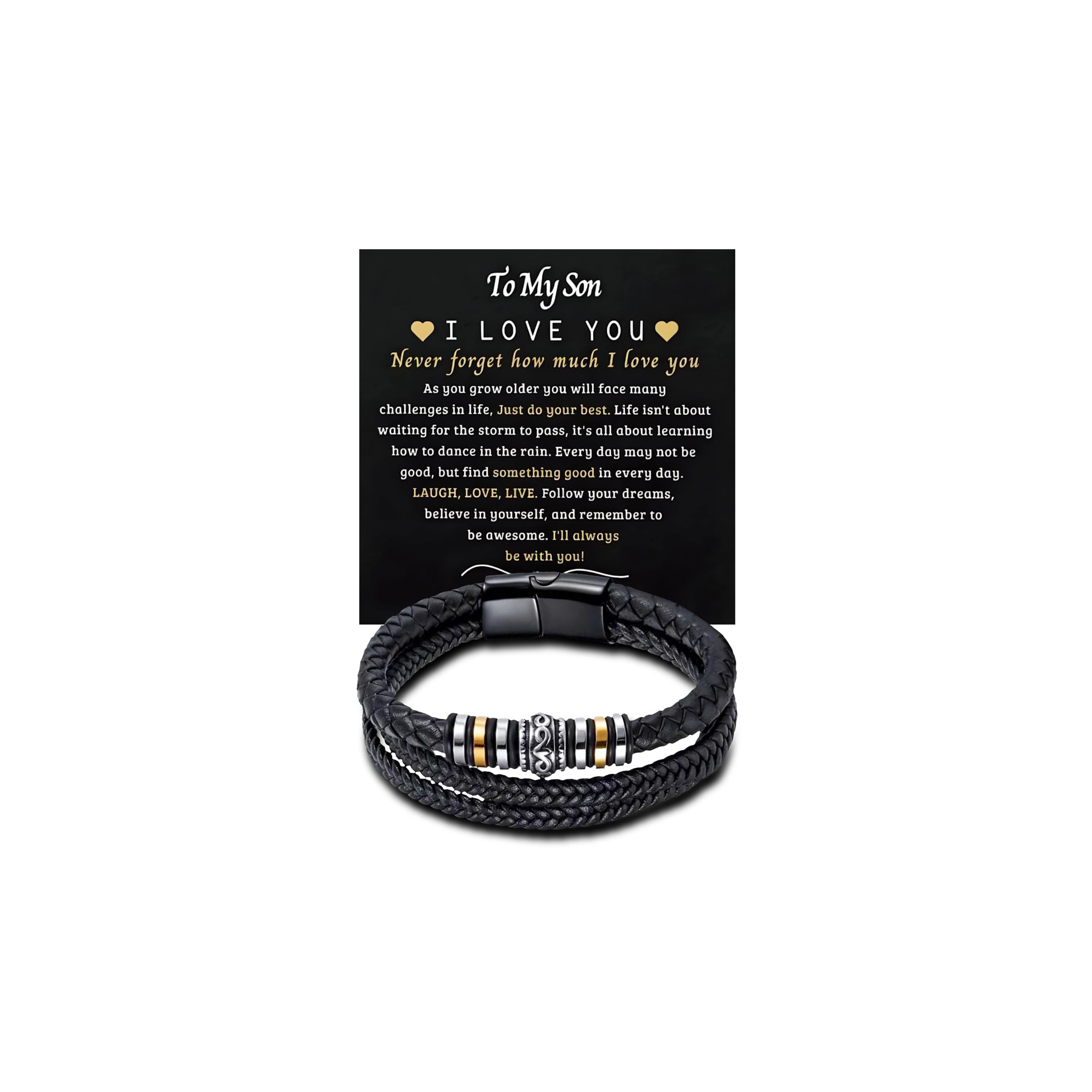 Someki To My Son Bracelet From Mom Dad Leather Braided Bracelets with Greeting Card Cool Punk Rock Inspirational Gifts for Son Birthday Jewelry Gifts