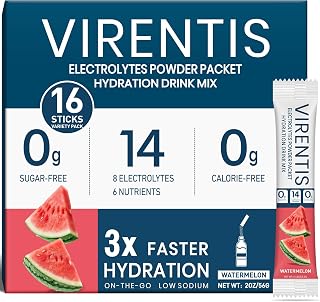 16 Sticks Electrolytes Powder Packets Sugar Free Hydration Packets, Liquid Daily IV Electrolyte Drink Mix for Rehydration with 8 Electrolytes & 6 Vitamins, 0 Calorie, Low Sodium, Watermelon