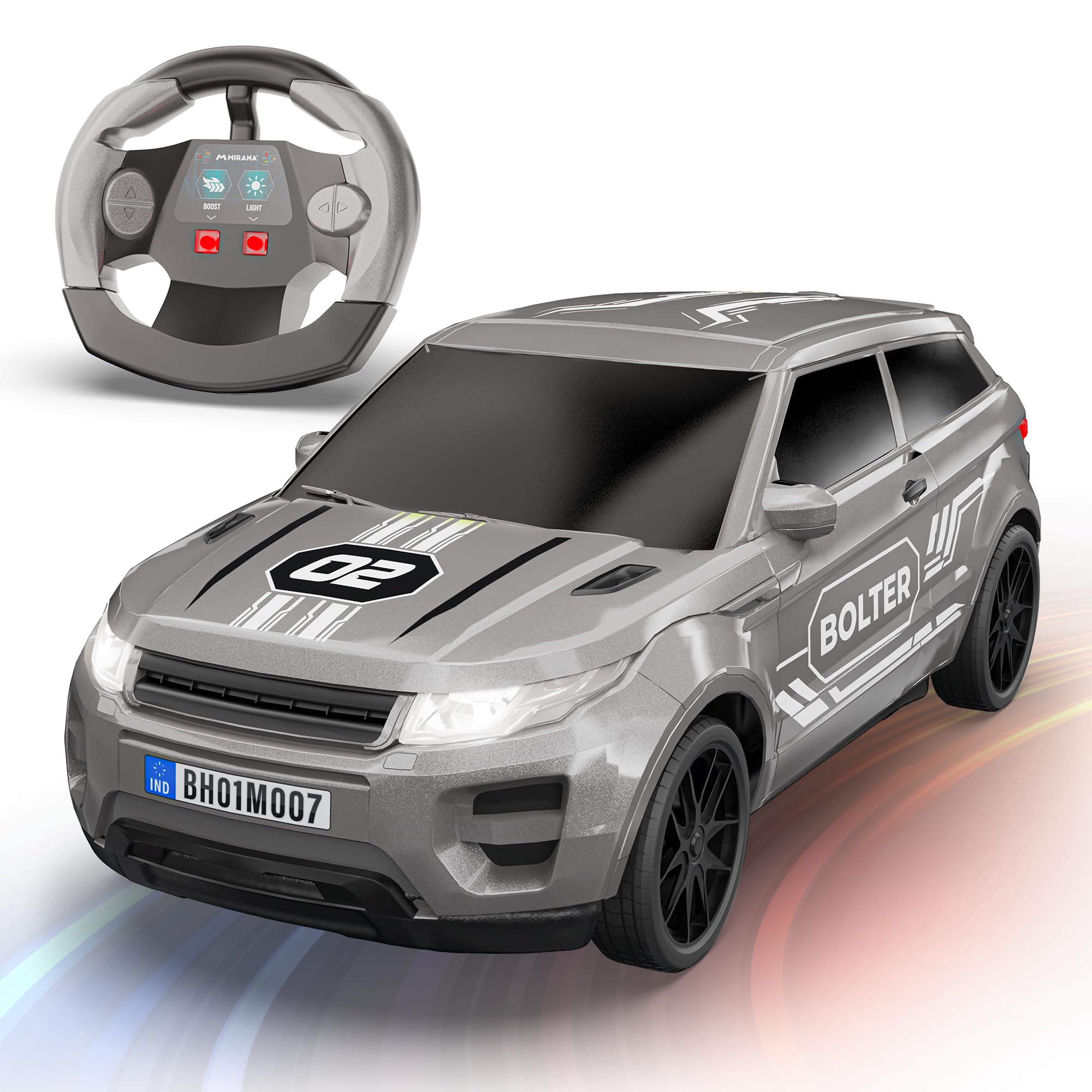 Mirana Bolter SUV Remote Control RC Car for Kids | 1:24 Scale Racing Toy | with 1.5X Turbo Boost, LED Lights & Anti Skid Tyres | USB Type-C Rechargeable | Gift for Boys & Girls 4+ Years, Grey-image-38