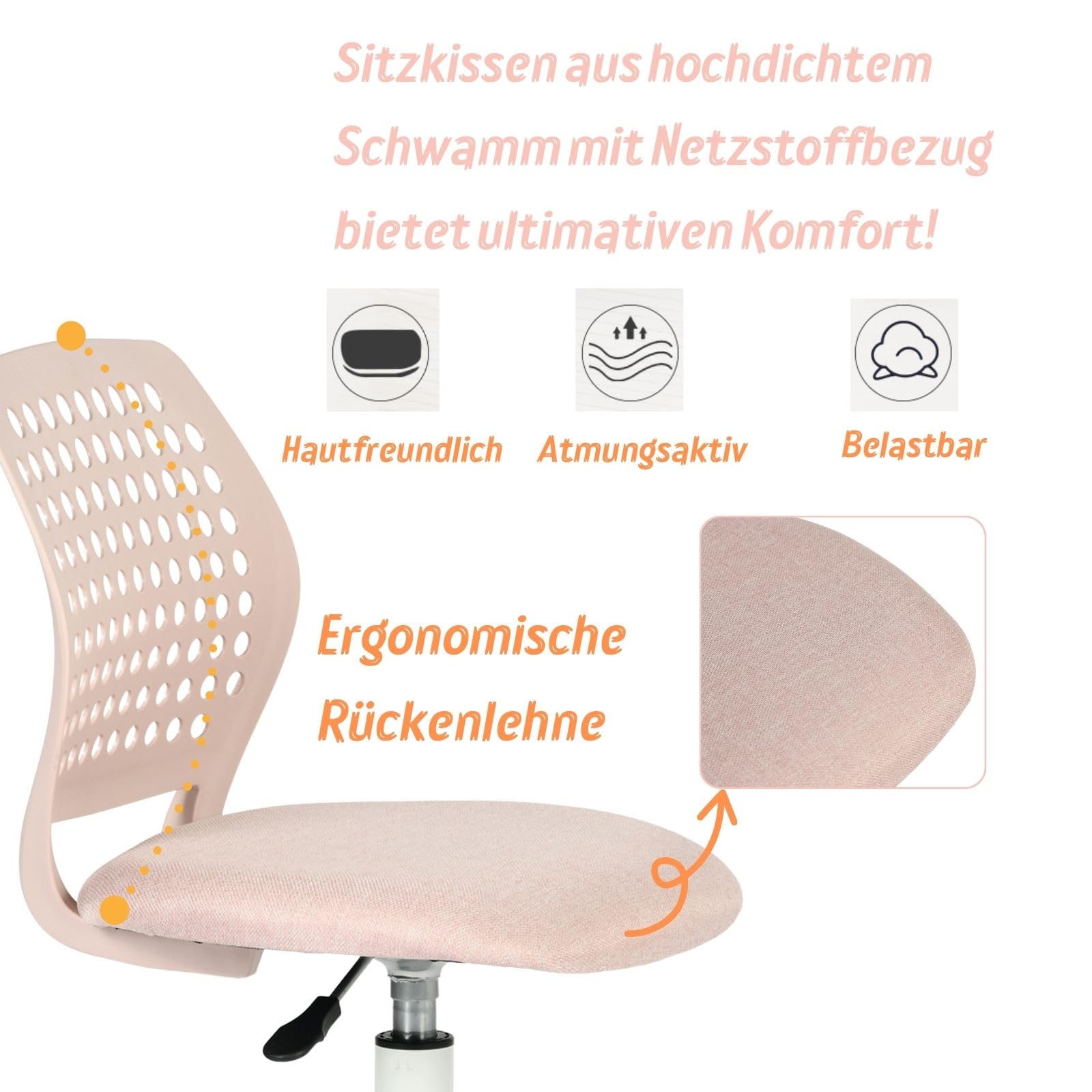 FurnitureR Sedia da gaming senza braccioli, sedia girevole regolabile in altezza con ruote, sedia da scrivania ergonomica per gaming e home office, girevole a 360°, 3 colori a scelta