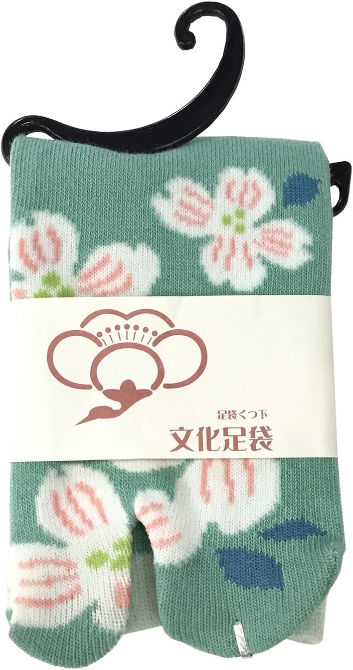 KurofuneWomen's Tabi Socks with Japansese Design(5.5-7.5) (Blue green "hanamizuki")