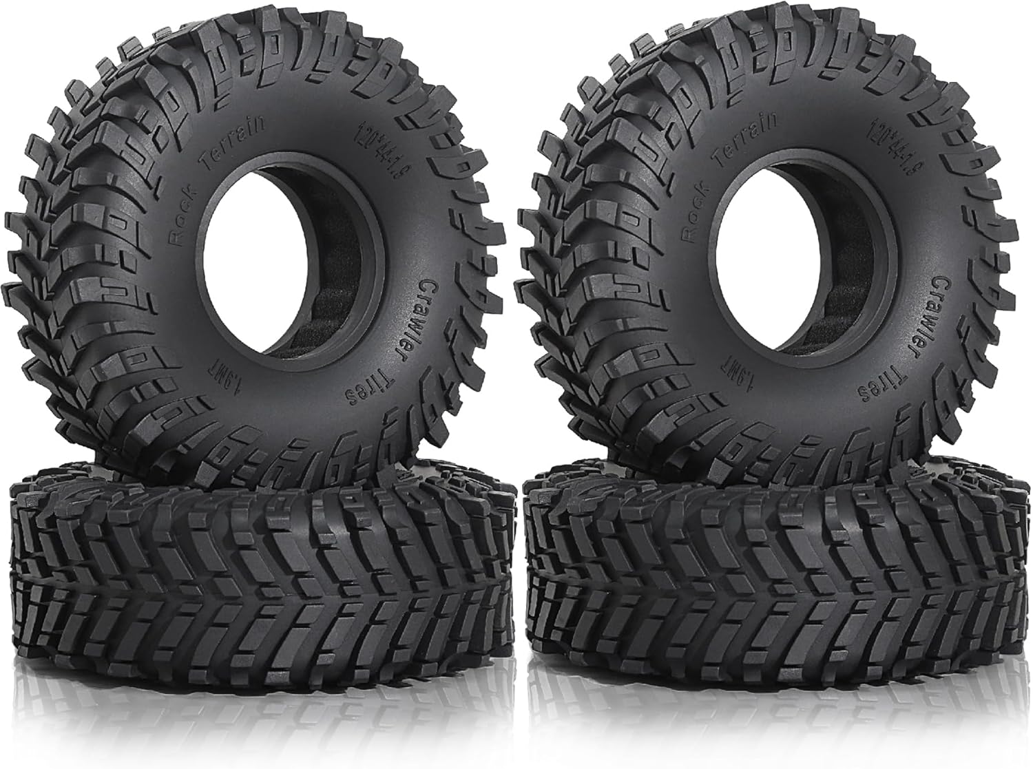 1.9 inch RC Crawler Tires OD 120mm All Terrain Soft Rubber Mud Tyres with Foam for 1/10 Rock Crawler Car Traxxas TRX4 Axial SCX10 III RC4WD D90 TF2 Gen8 RR10 1.9" Beadlock Wheels 4PCS