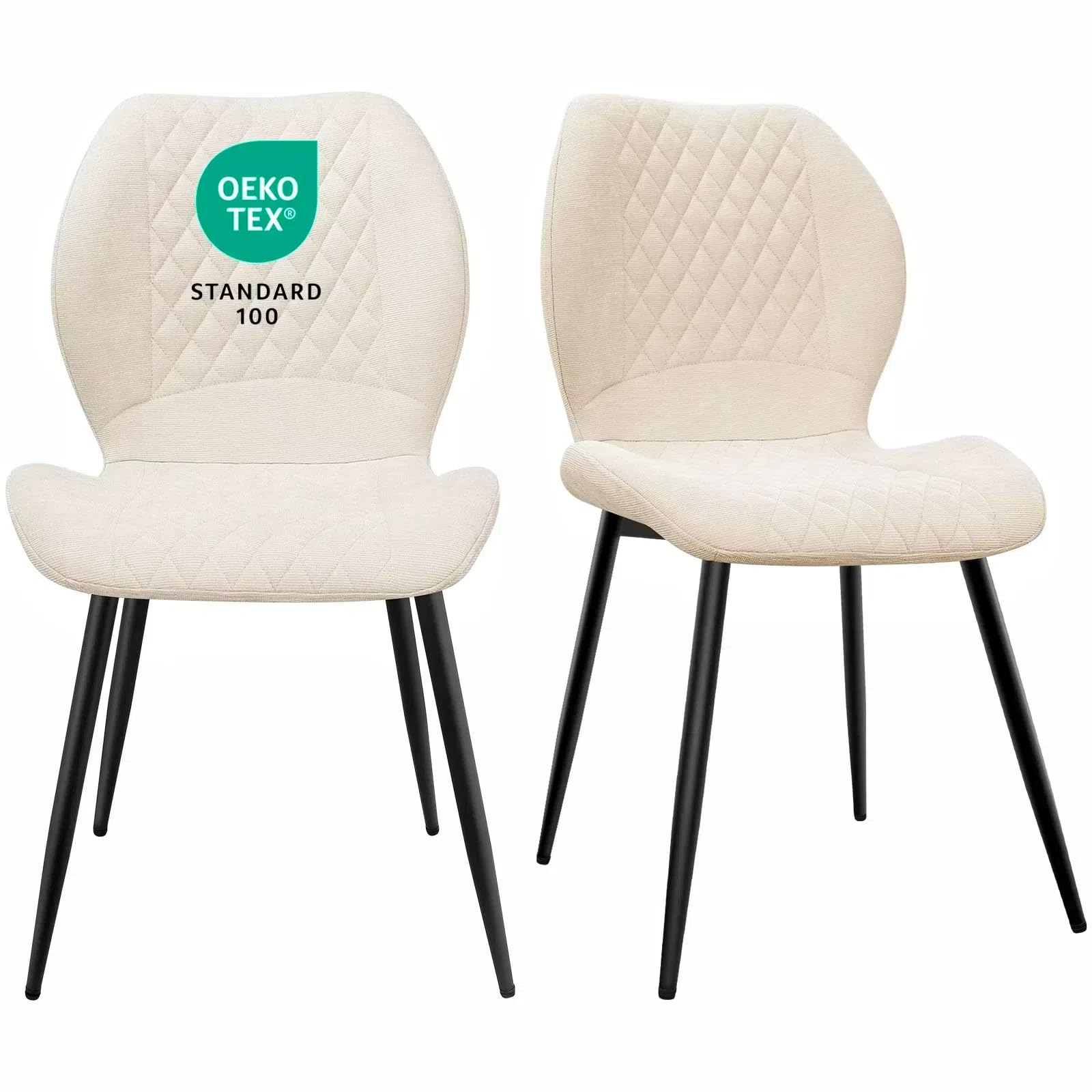 Pack de 2 Sillas de Comedor, Sillas de Cocina, Sillas de Salón, Sillas Tapizadas, sillas ergonómicas de Lino para Comedor, Cocina, Dormitorio, Recepción, Beige