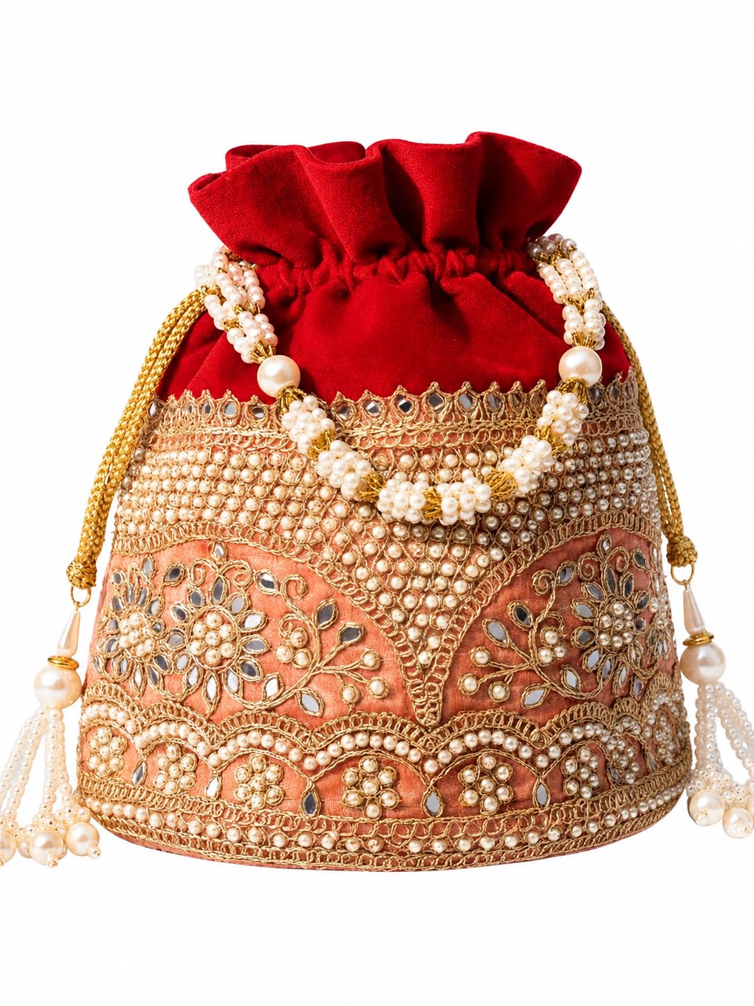 Embroidered Embellished Potli| Red Potli Handbags For Women | Potli Bags For Ladies For Wedding | Potli Bags For Women | Wedding Bags For Woman | Potli Bag For Ladies For Marriage-image-5