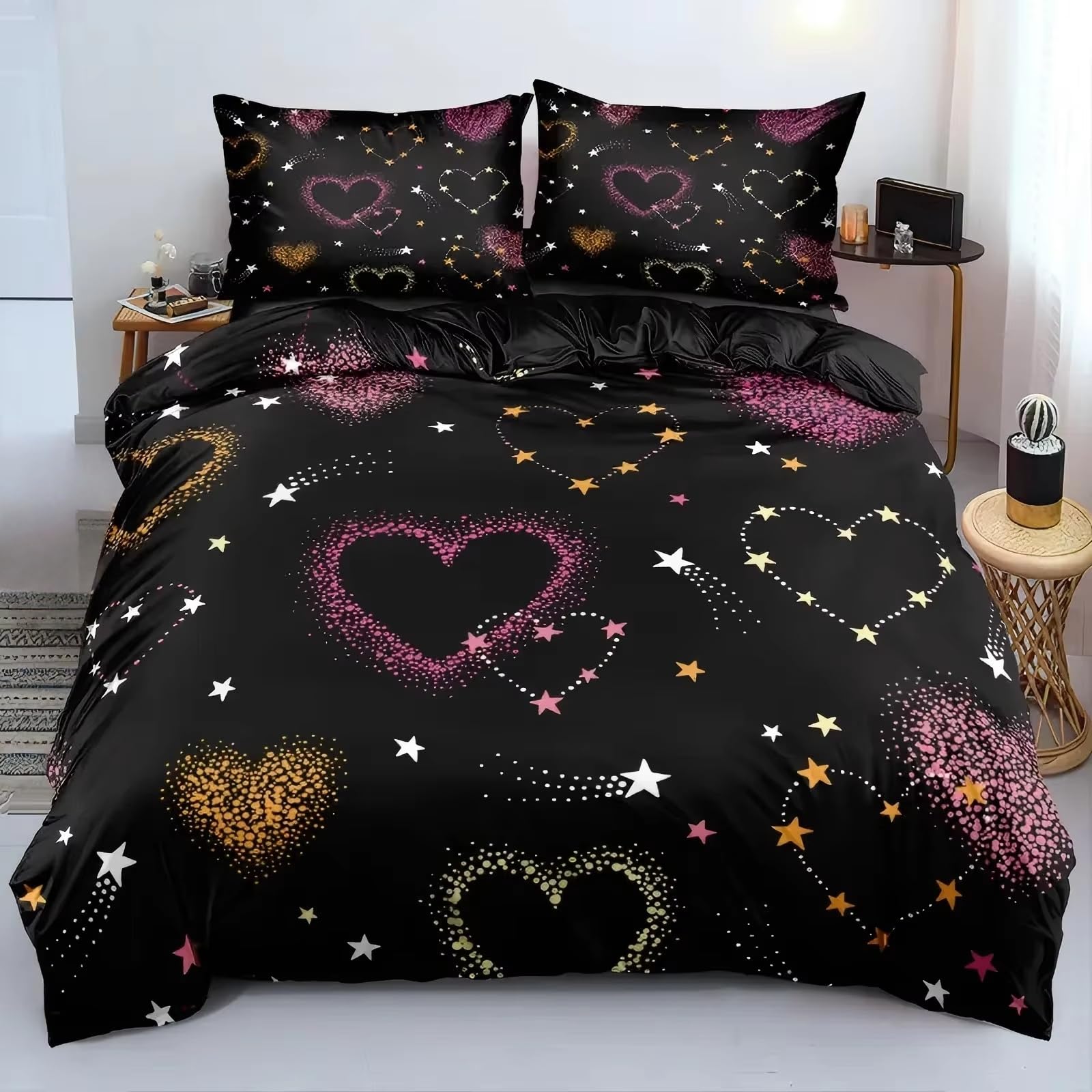 Parure de lit 140x200 microfibre douce housse couette coeur sans repassage