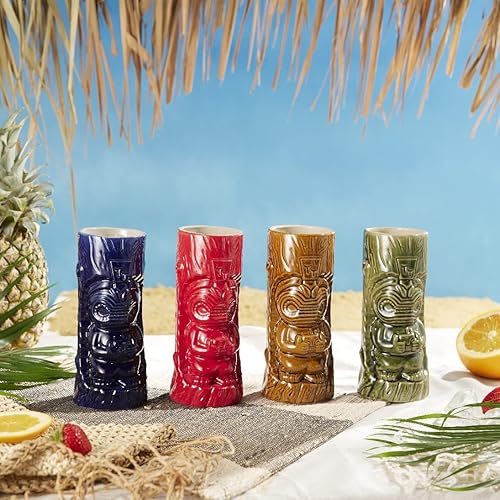 Miniatura 2 de LEMONSODA Vasos Tiki hawaianos de cerámica (juego de 4 vasos)