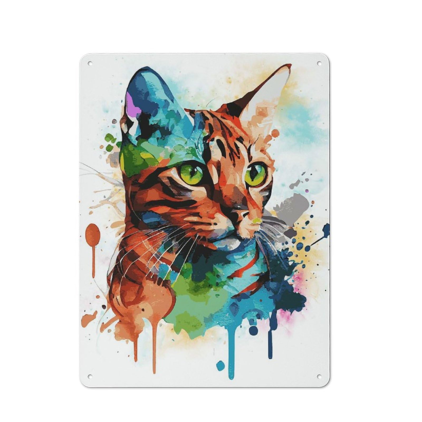 Junmoney Style-16 Abstract Bengal Cat Decorative Tin Plaque 40X30cm, Vintage Bar Wall Plaque For Bar, Kitchen, Garage Or Games Room