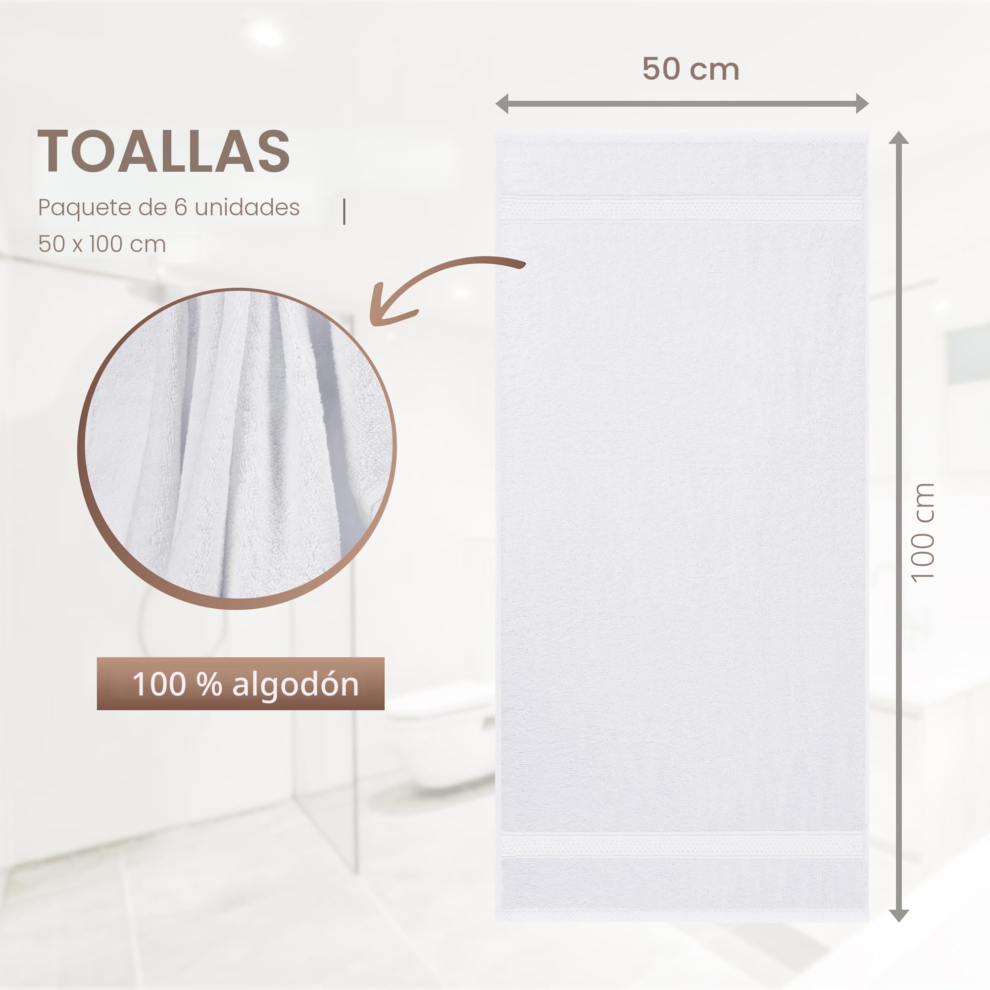Utopia Towels Juego de 6 Toallas de Mano 50 x 100 cm Algodón Blanco Altamente Absorbentes con Gancho