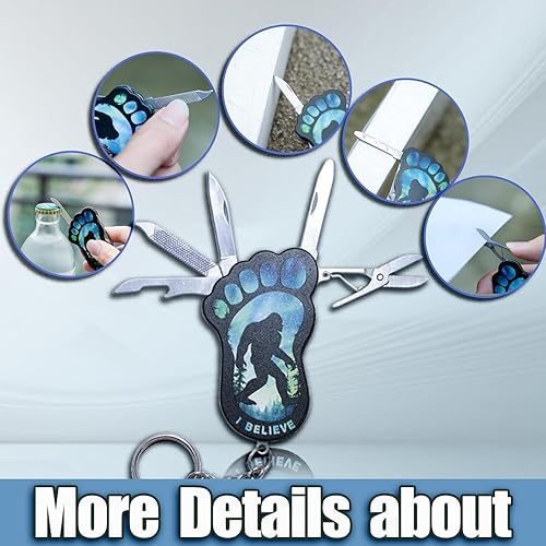 Miniatura 3 de Multiherramienta 5 en 1 colorida para pies grandes, esencial para acampar con cuchillo, tijeras, lima de uñas, regla y abridor de botellas, perfecta