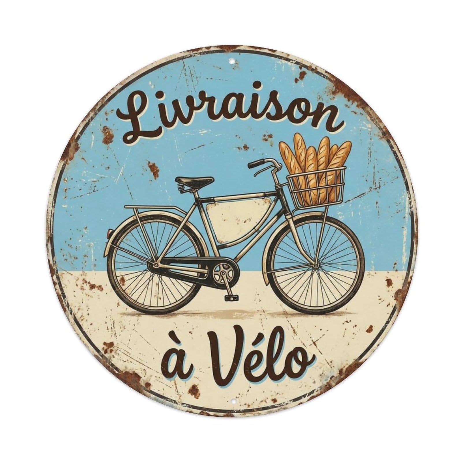Bicycle Delivery Tavern Transport Metal Tin Sign Plaque Wall Decor for Cafe, Club, Garden Round Metal Poster 8x8Inch
