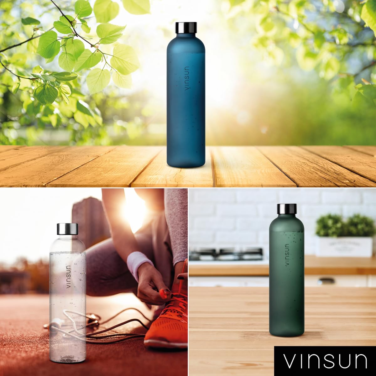 VINSUN Borraccia 1 Litro - a Prova di Perdite, Senza BPA, Tritan, Riutilizzabile - Bottiglia Acqua per Sport, Scuola, Università, Bici, Ufficio, Palestra