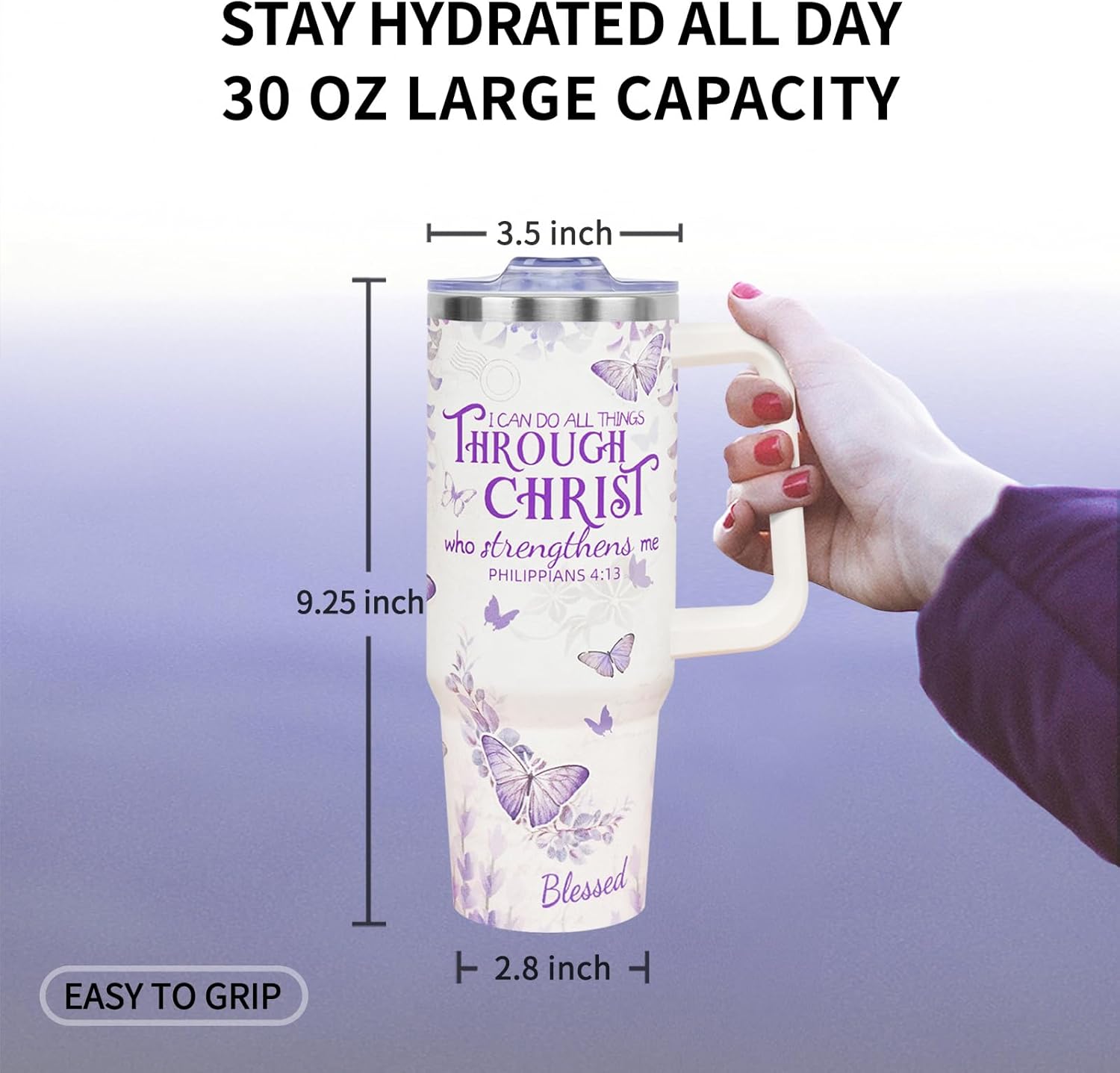 30 Oz Christian Tumbler with Handle and Straw Christian Coffee Travel Cup Mug Water Bottle, Religious Gifts for Women Christian Catholic Bible Gifts, Christmas Birthday Gifts for Women, Friends - Image 4