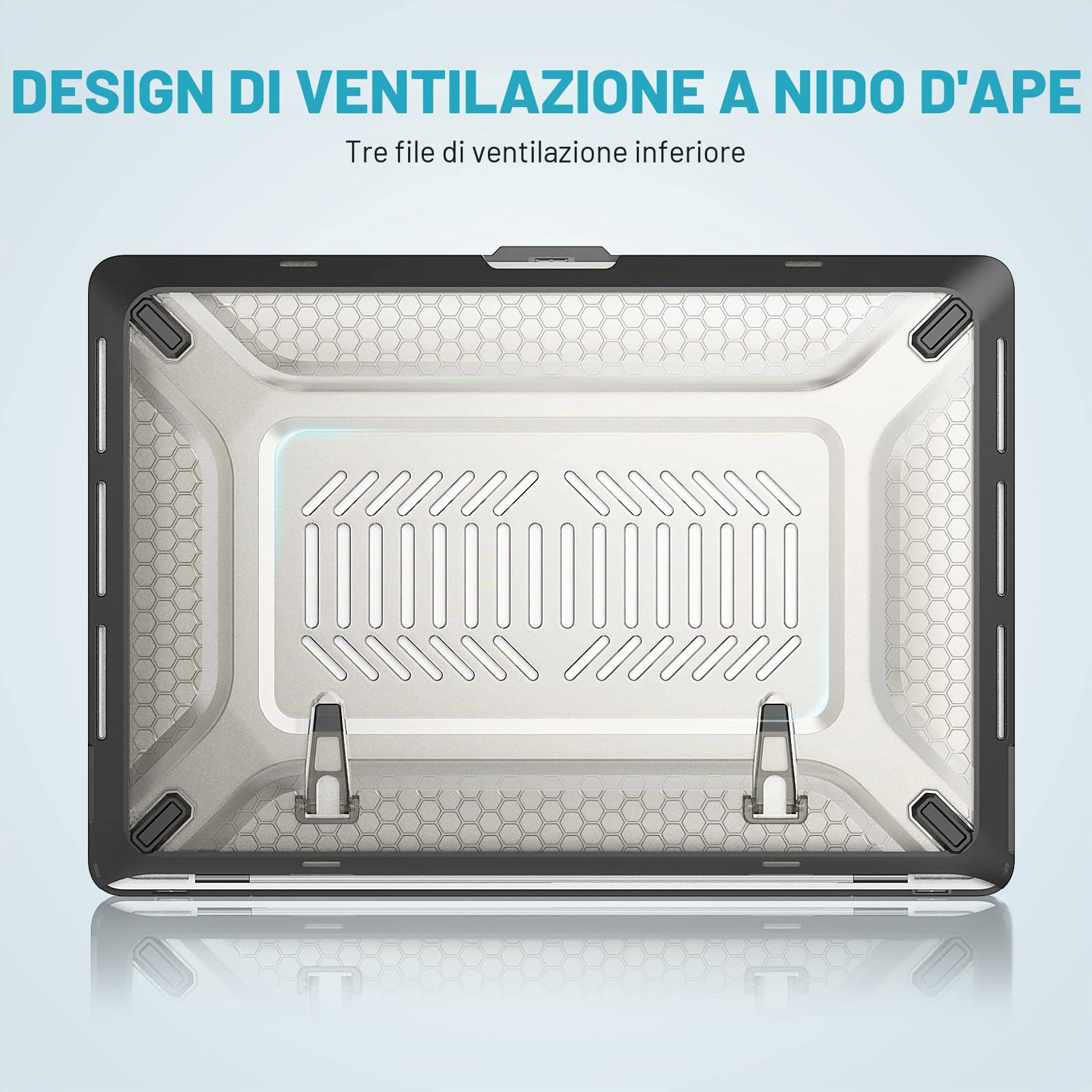 UESWILL Custodia pieghevole con cavalletto per MacBook Pro 16" (2019/2020) modello A2141 con Touch Bar e USB-C, protezione completa a nido d'ape, copertura resistente, nera