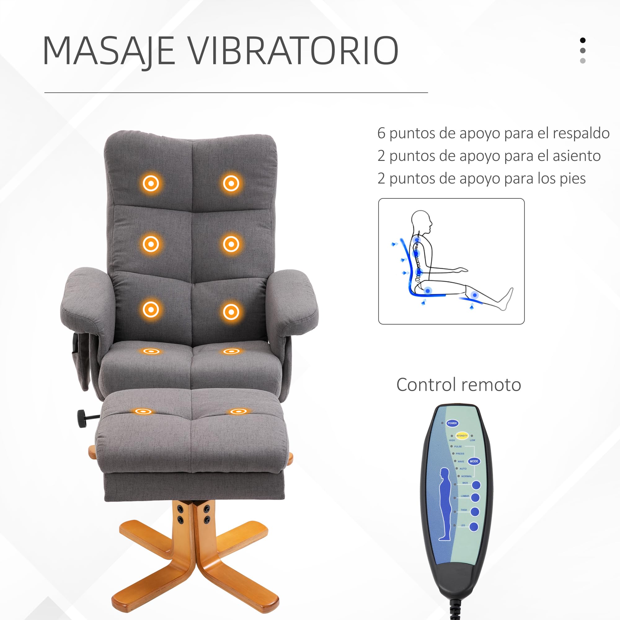 HOMCOM Sillón Relax Reclinable con Reposapiés Sillón de Masaje Eléctrico con 10 Puntos de Masaje Función Reclinable Giratorio 360° Mando a Distancia Bolsillo Lateral para Salón Oficina Gris Oscuro