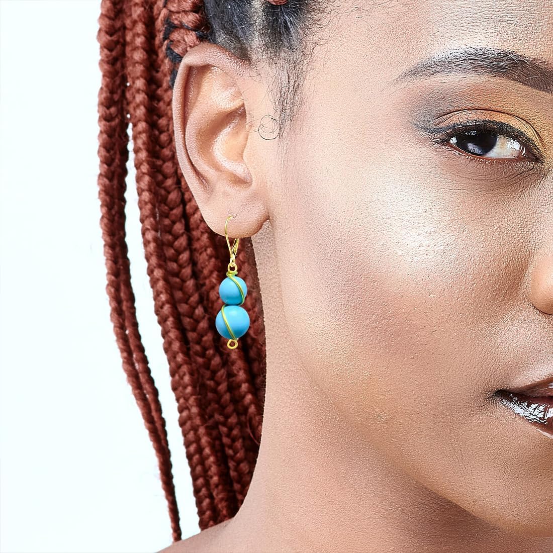 Natural Two Stone Beads Dangle Earrings,14K Yellow Gold Real Quartz Crystal Gemstone Drop Earrings Beading Jewelry for Women - Image 6