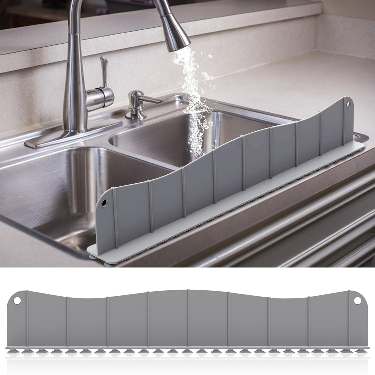 Silicone Sink Splash Guard, Sink Splash Guard Mat, Silicone Splash Guard for Kitchen Sink for Kitchen, Bathroom, Drip Protector Splash Countertop (Grey)
