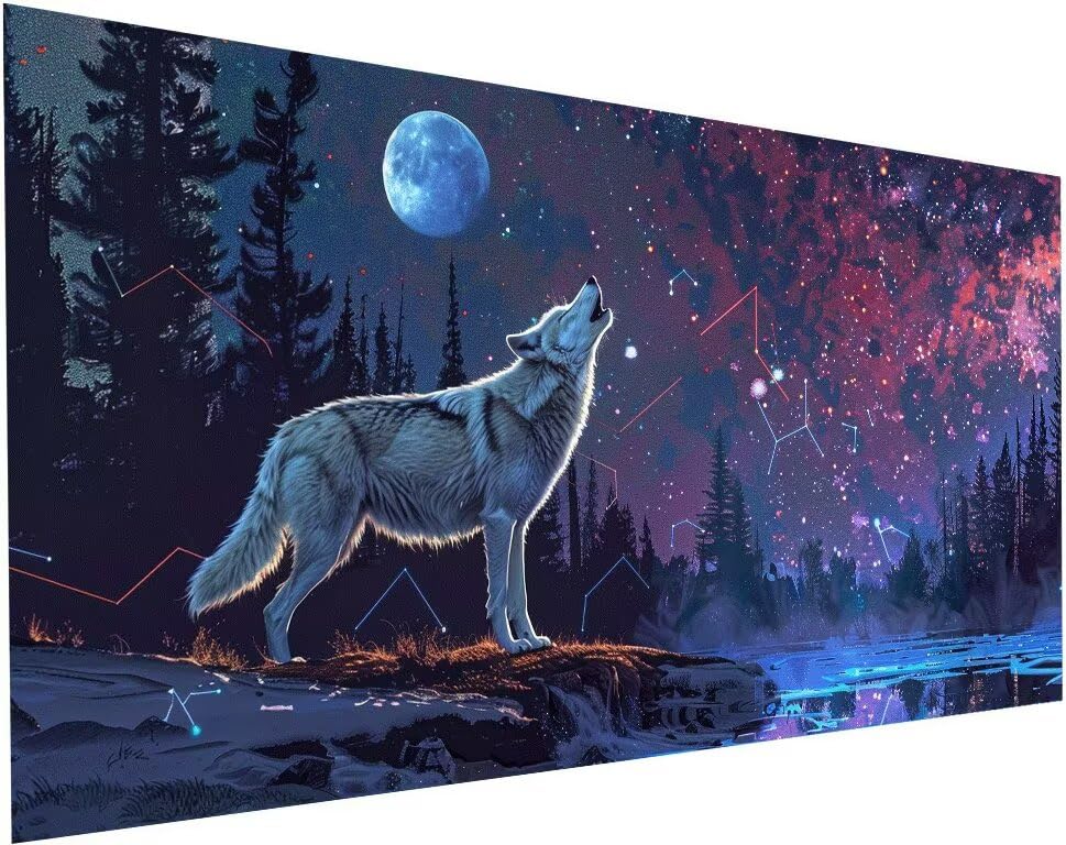 Peinture Diamant Ciel étoilé Loup | Activité Manuelle Adulte pour Déco Salon
