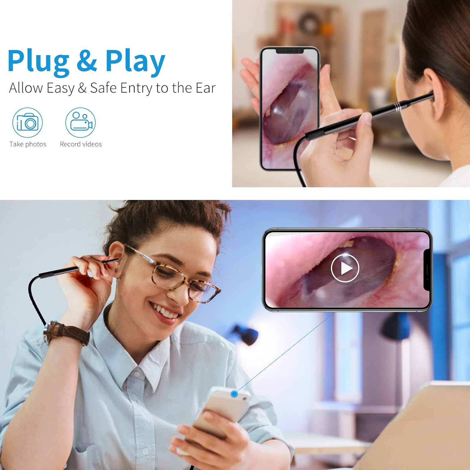 Ear Camera Wax Removal Camera- WETDCQ Upgraded HD View Ear Scope Otoscope with Light, Ear Endoscope with Cleaning Pick for Android/Windows/Mac