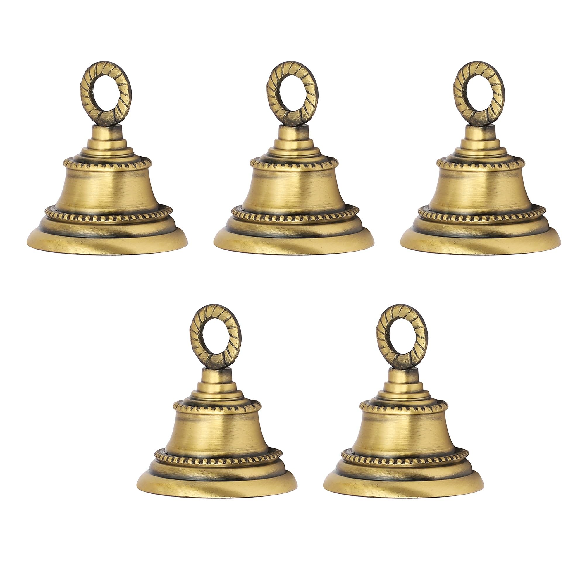 Wonderlist Handicrafts Elephant Camel Cow Brass Bells 2" Height 1.5" Dia Indian Vintage Style Decor Assorted 2" Brass Bells (Golden-Design, 5)