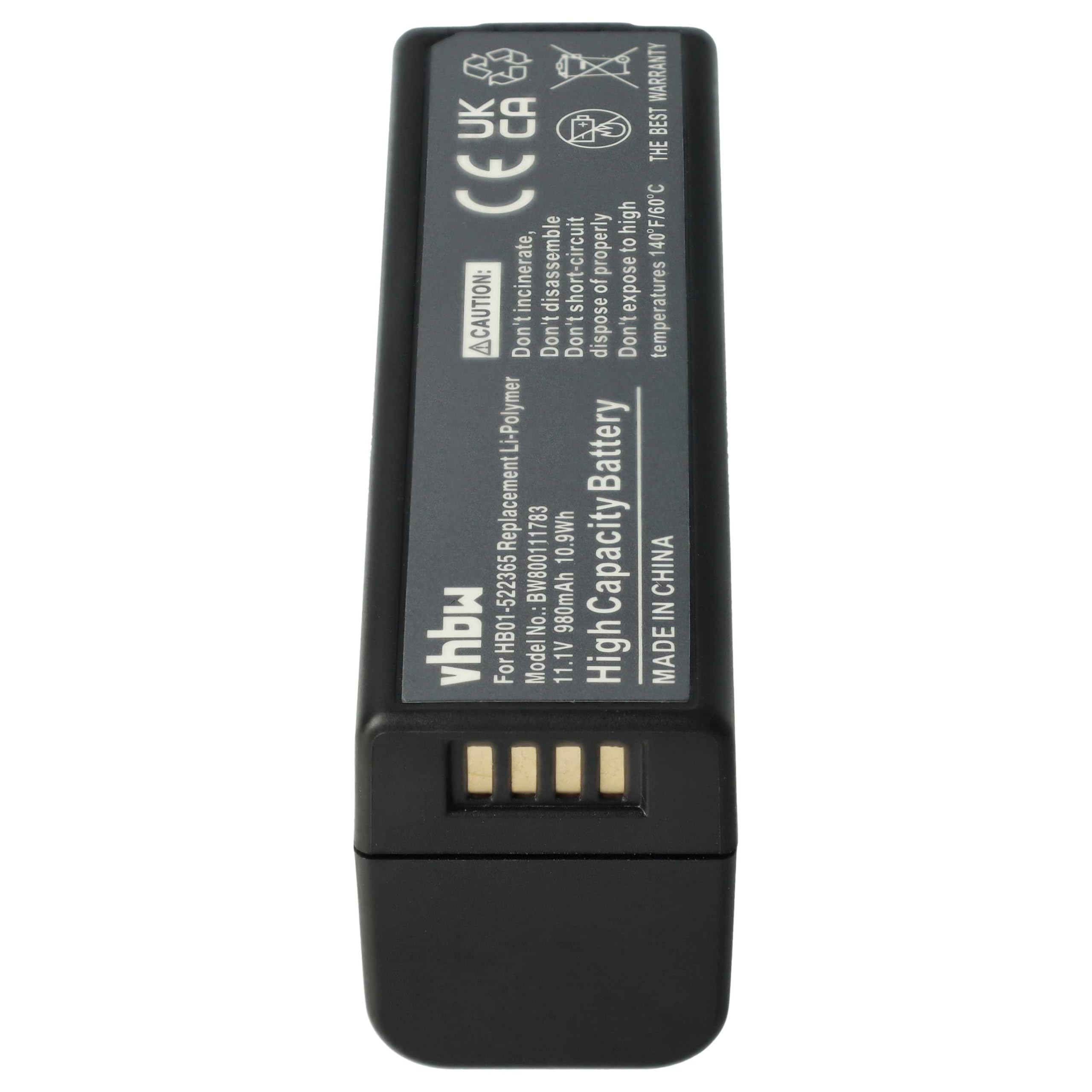 vhbw 2X Batterie Remplacement pour DJI HB01 | HB01-522365 pour appareil photo (980mAh, 11,1V, Li-polymère)