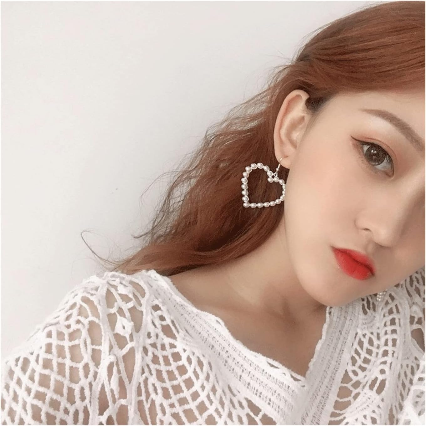 Pearl Earrings for Women Heart Dangle Earrings White Pearls Fashion Dangle Earrings Charm Earrings Bridal Jewelry Wedding Birthday Gift - Image 3