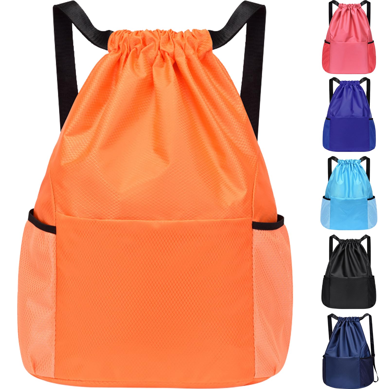 InfiniZer Sports Drawstring Bags Waterproof Swimming Bag for Kids Adults Unisex Large Capacity Foldable Gym Bag for Swimming Gym School Travel Hiking (Orange)