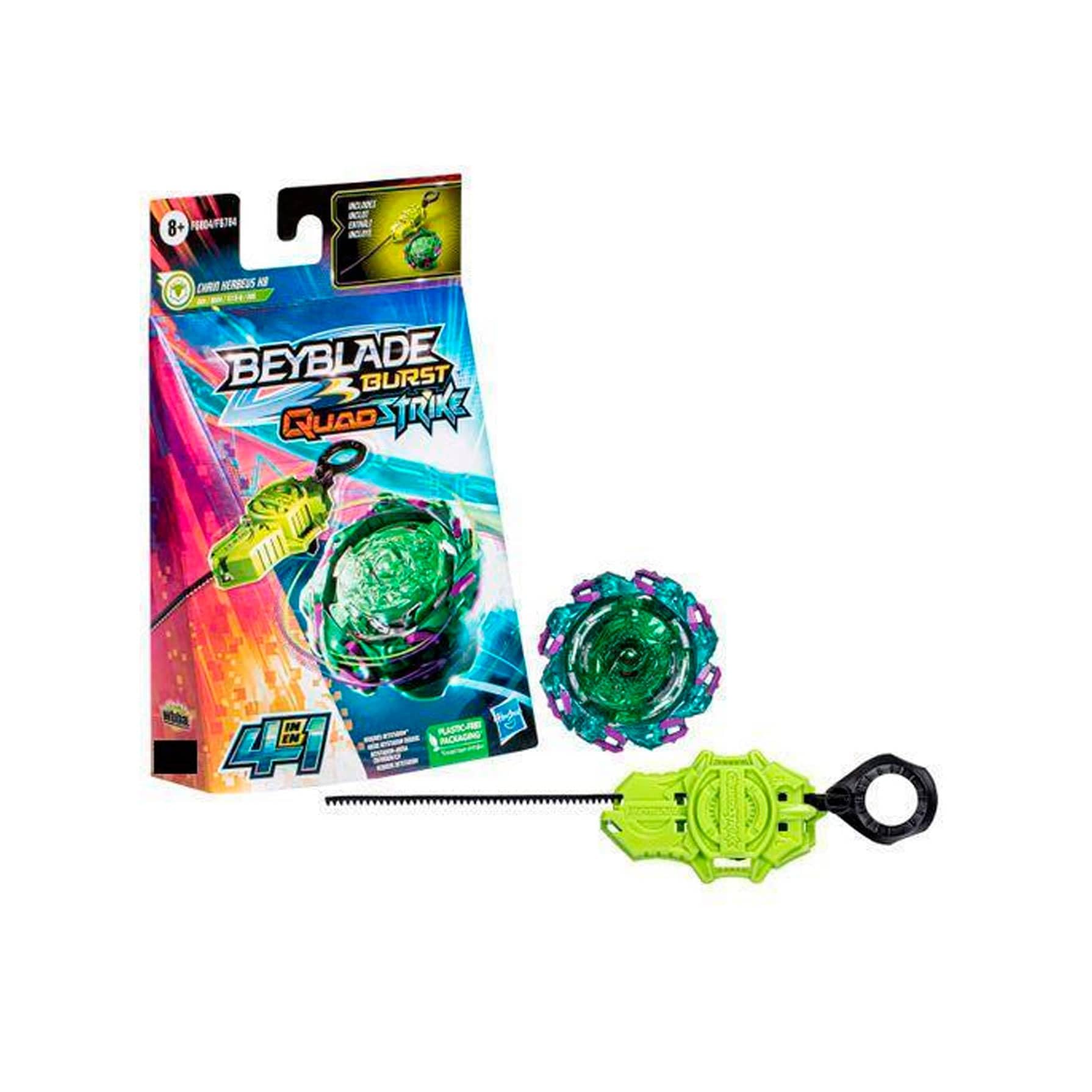 Hasbro Beyblade Burst QuadStrike, Starter Pack with Chain Kerbeus K8 Competition Spinning Top and Launcher, Toy for Children