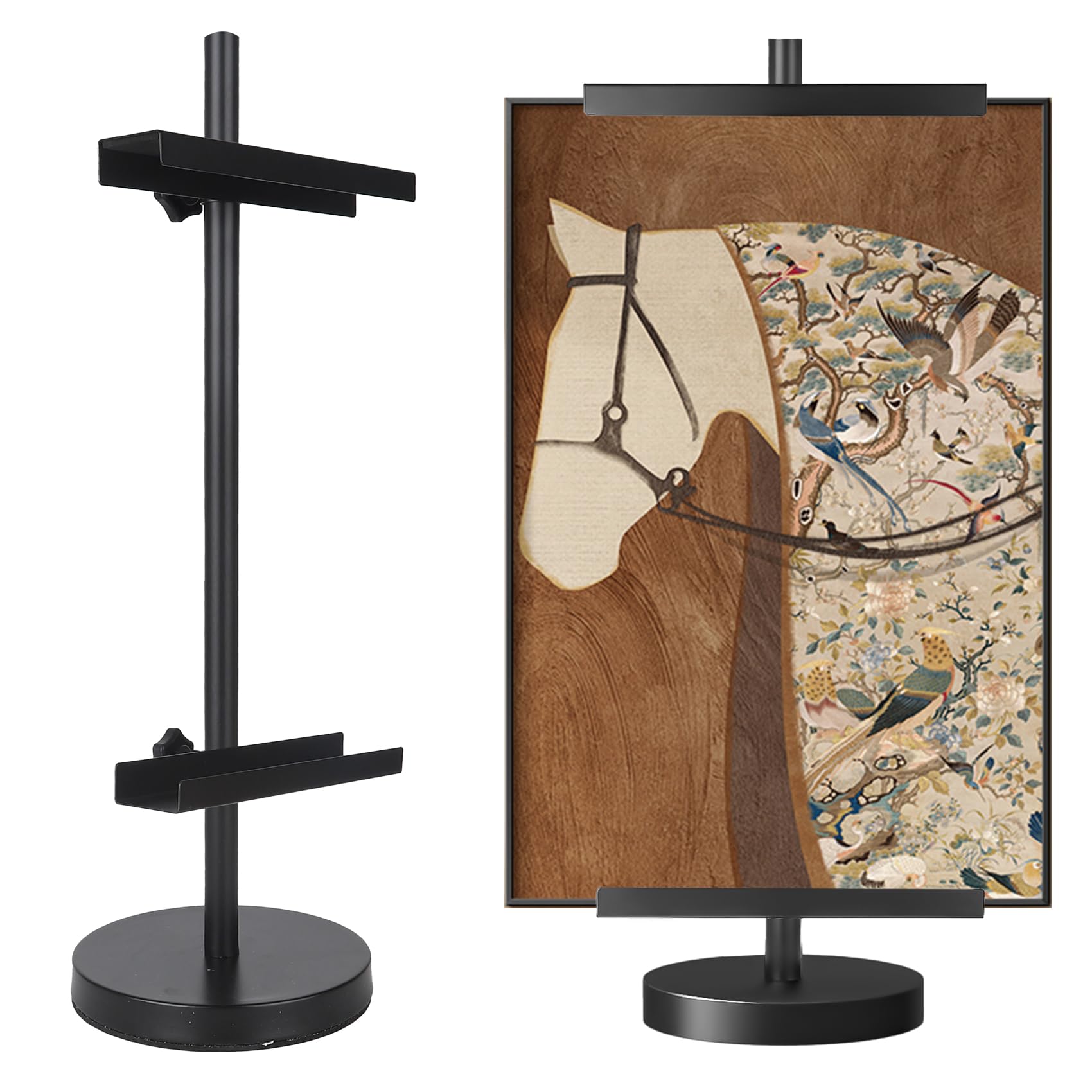 Regulowany stojak na sztalugę stołową na ramki na zdjęcia, sztalugi do ekspozycji, złota sztaluga, stojak na ramki na zdjęcia, regulowana sztaluga artystyczna, 45 cm, czarny)