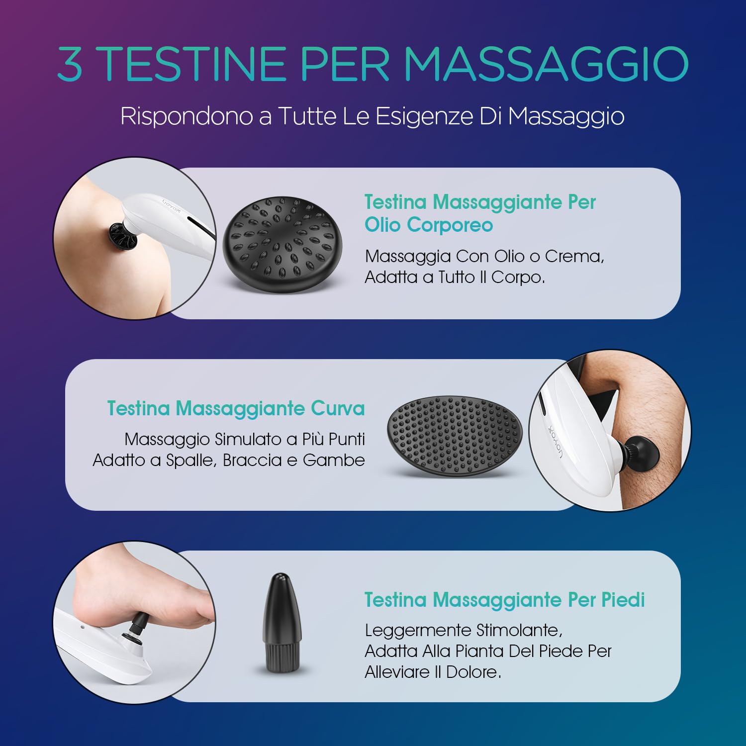 VOYOR-HEALTH Massaggiatore Schiena Elettrico Palmare per Collo e Spalle | Massaggio a Percussione Elettronico Senza Fili con 3 Teste di Massaggio, Ideale per Schiena, Gambe e Piedi, MH560