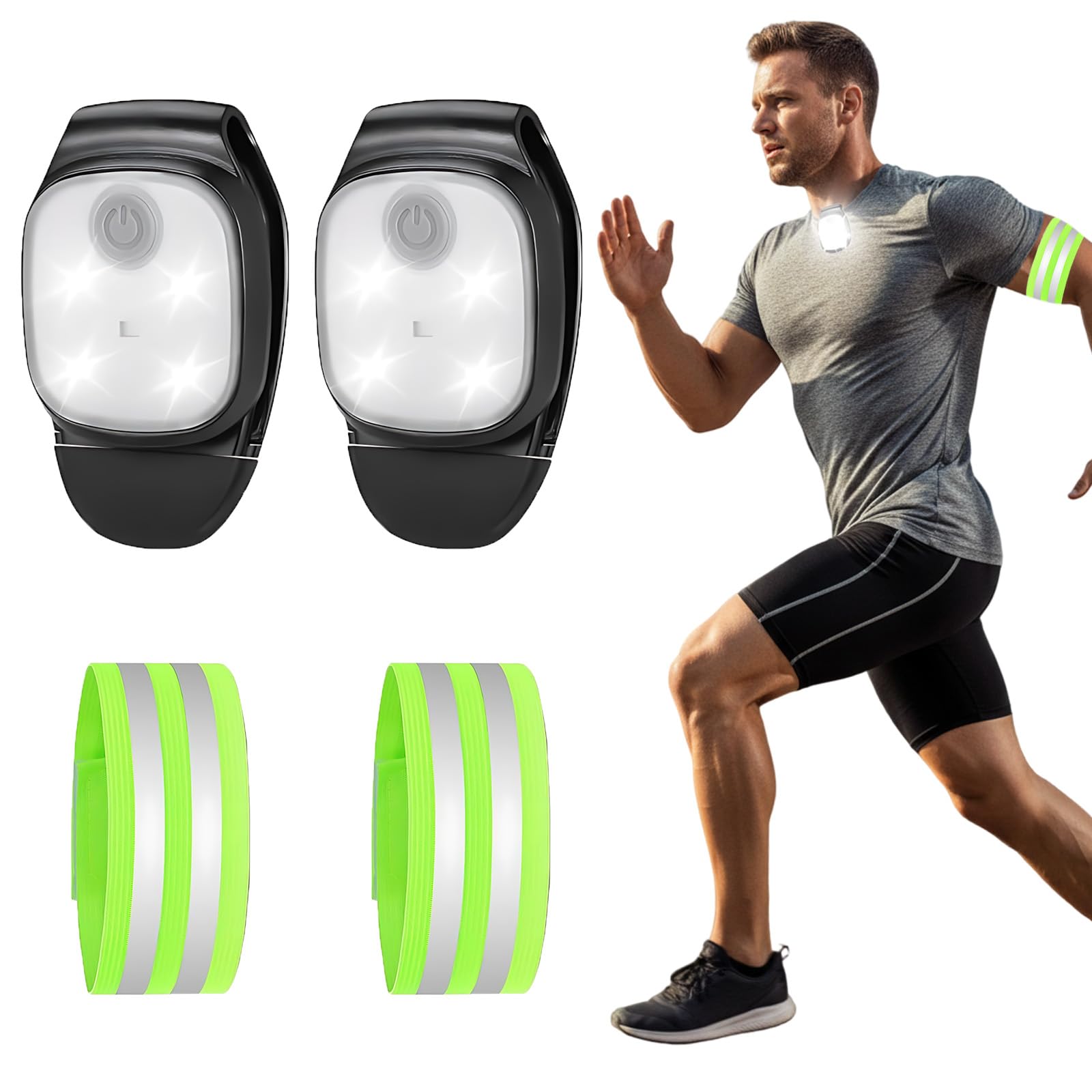 YAEGIMHT 2 Pack Clip On Torch, LED Running Lights Clip-on Lights for Runners, USB Rechargeable Night Running Chest Light Hands Free Flashlight for Runners Dog Walking Hiking Joggers (Style 1)