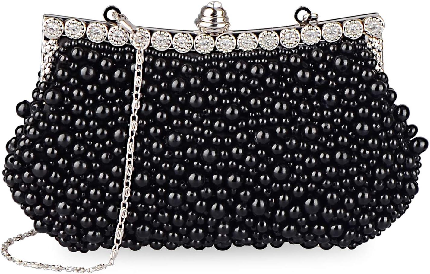 BaglamorWomen Cascading Pearl Purse Bead Rhinestone Evening Clutch Fashion Purse for Wedding/Party/Dating